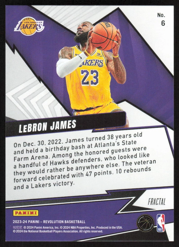 2023-24 Panini Revolution Shock Wave Fractal #6 LeBron James Los Angeles Lakers - Image 2 of 2