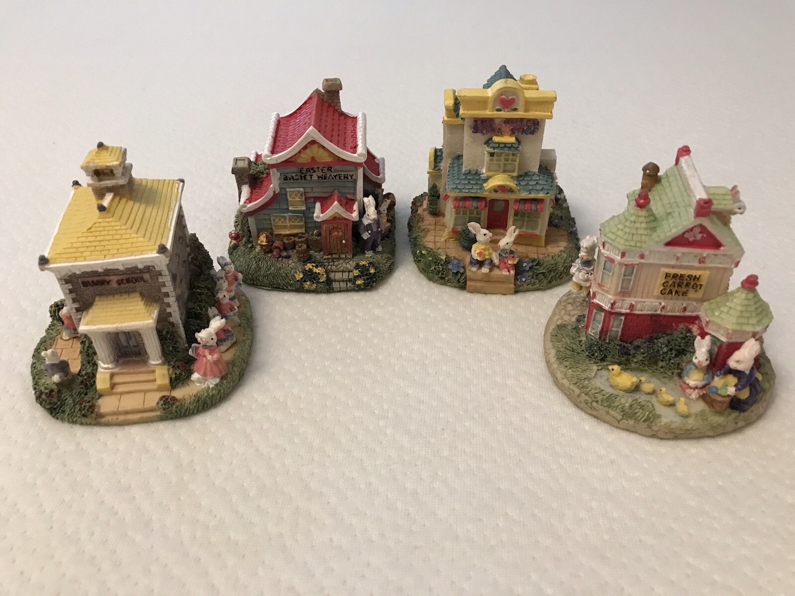 Lot Of 4 - Bunny Family Village 1995 Easter Hand Painted EH09 EH10 EH11 EH12 Box