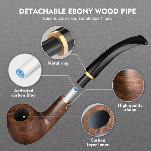 Pipa tabacco Scotte fatta a mano legno ebano radice pipa fumo confezione regalo e accessorio - Foto 2 di 12