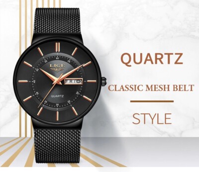 Mens Watches LIGE Top Brand Waterproof Ultra Thin Date Clock Male