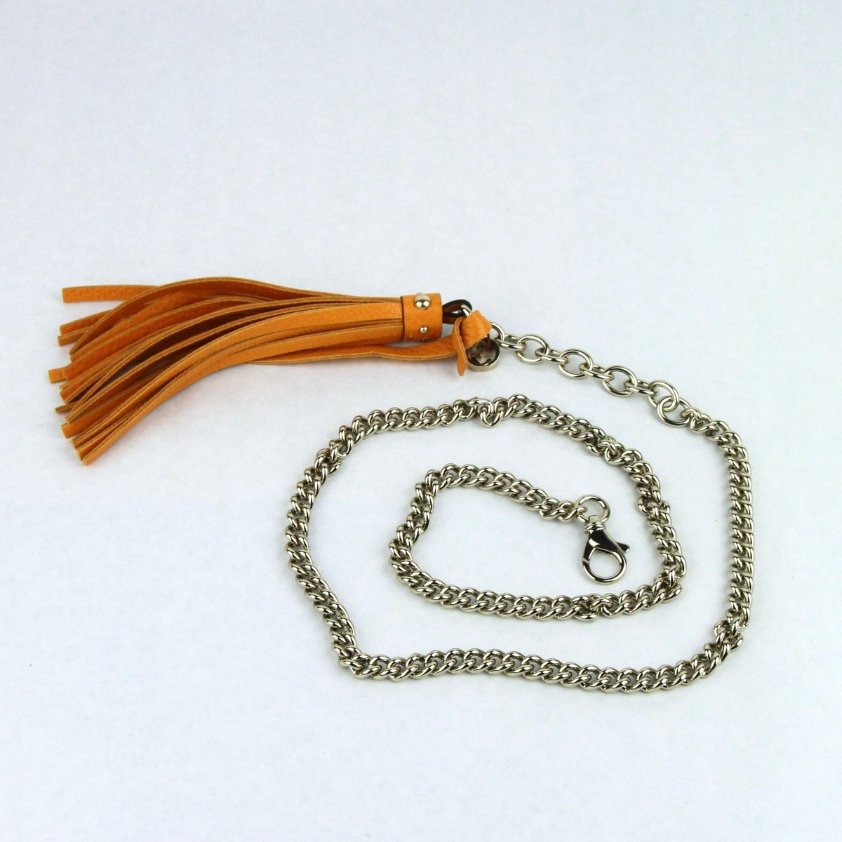 $495 New Gucci Gold Chain Belt With Orange Leather Tassles  display picture 2