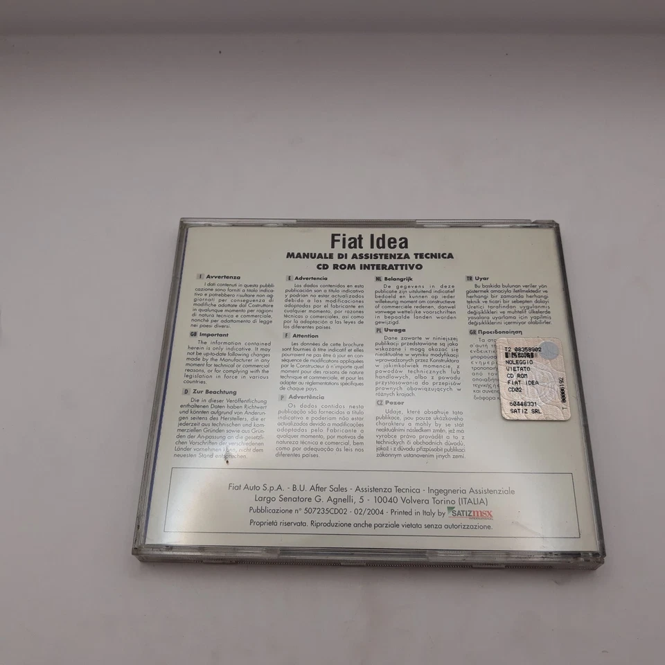 Manuale officina Manuale Assistenza Tecnica Fiat Idea CD ROM Interattivo 02/2004 - Immagine 2 di 4