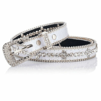 Women PU Leather Belt Rhinestone Crystal Beads Glitter  display picture 3