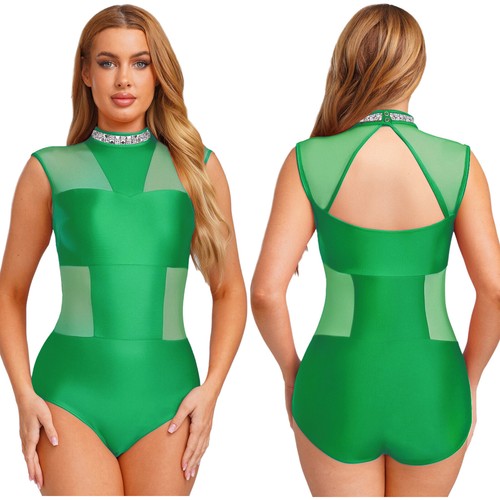 Womens Jumpsuit Stretchy Bodysuit Ballet Dancwear Lyrical Patchwork Modern Mesh - Bild 69 von 92