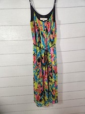 Ann Taylor Loft Dress Womens Sz Sm Floral Print  Spaghetti Straps Belted Pleated