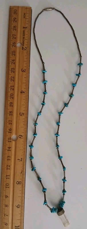 18" Silver Turquoise Beaded Necklace With 3/4" Crystal Spike