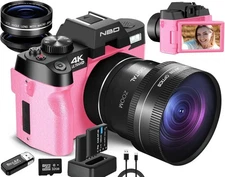 4K Digital Camera 48MP 16X 3" screen Vlogging Camera Camcorder for YouTube Pink
