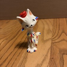 Vintage Kitsch Cat Figurine Hand Painted Stri...