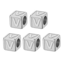 Steels Letter Beads, 5 Pcs Large Square Metal Letter Charms, Z, Silver