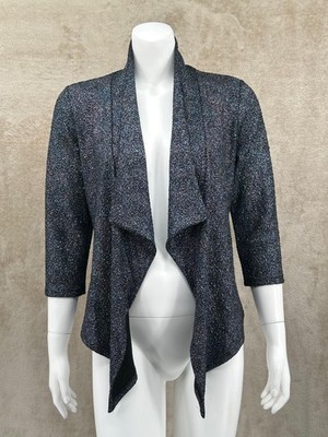 Clara Sun Woo Jacket Womens Medium Shimmer Open Front Draped Blazer Stretch