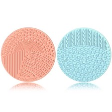 2 Pieces Silicone Makeup Brush Cleaner, Cosmetic Brush Scrubber Mat Pad