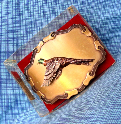 Pheasant Belt Buckle Sportsman Bird Hunter Cowboy IOB Vtg 70s Raintree   .GMP944