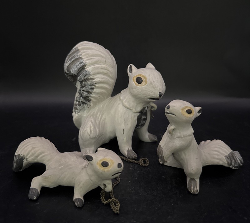 Vintage Squirrel Chain Babies Ceramic Figurines Kitsch Set of 3