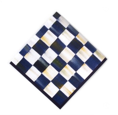 Mackenzie Childs ROYAL CHECK BLUE Paper Cocktail Napkins Pack Of 20 Luxury 3 Ply
