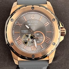 Bulova Marine Star Automatic 45mm Grey Gold Dial Rubber Strap Men's Watch 98A228
