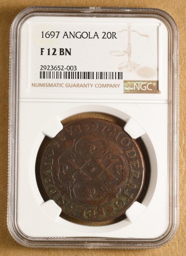 1697 Angola 20 Reis NGC F 12 BN