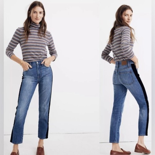 Madewell the Perfect Vintage Jean Black Velvet Tux Stripe