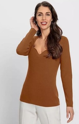 HEINE Pullover in Herzform mit Ausschnitt in Cognac UK 20 Plus (fm270-7)