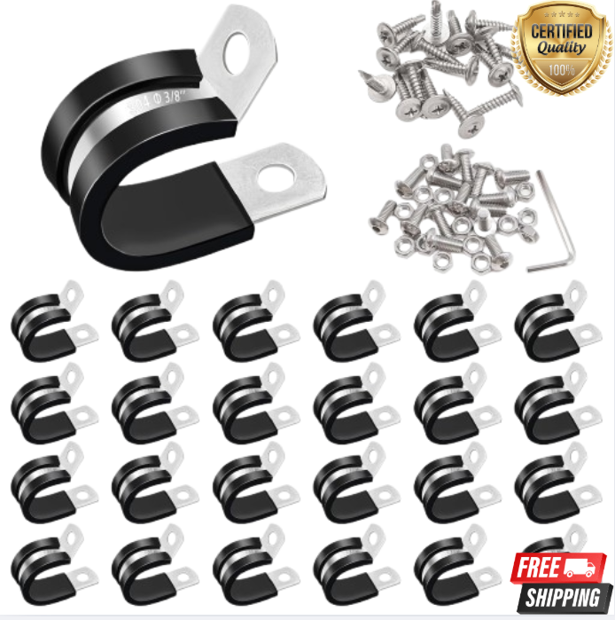 3/8 Inch Rubber Cushioned Insulated Cable Clamps 50-Pack for Wires and Hoses