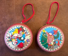 Vintage Paddington Bear Round 3" Tin Christmas Ornament Eden Toy 1991 Set Of Two