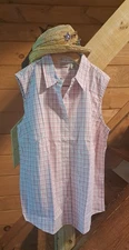  BRAND NEW - LL Bean Woman's Shirt Sleeveless Sz LG 100% Cotton - Button Up