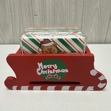 VINTAGE 90s Great American Audio GAA Merry Christmas Sled Caddy w/ 4 Cassettes