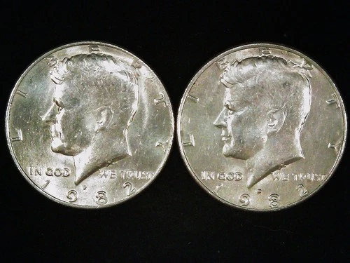 1982-P and D Kennedy Half Dollars (2 coins) AU+. Free Shipping!