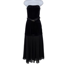 NWT ASTR The Label Black Strapless Velvet Contrast Belted Midi Dress Size XS