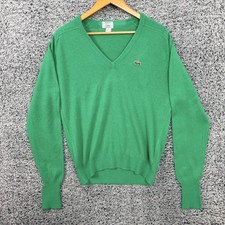 Vintage Izod Lacoste Sweater Mens Medium Green V Neck Knit Pullover USA Logo