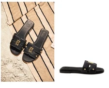 Holland Cooper womens Black Size 5 Monogram Slides Black Leather 7 US 38 EU New