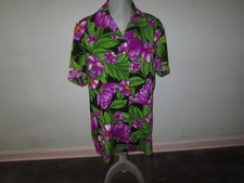 Vtg 70s PYKETTES Short Sleeve Floral Barkcloth Button Up Hawaiian Shirt  L/XL