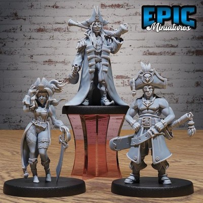 Pirates Crew Miniatures Set - 3 Fantasy Pirate Raiders für DnD | 28mm Scale
