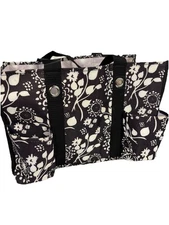Thirty One Organizing Utility Tote Woodblock Floral Pockets Open Top