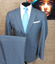 JOS. A BANK Men s Size 43 L SPRING SUMMER-Weight Wool 2-Piece Suit Solid Gray
