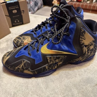 Nike LeBron 11 iD Custom Blue Gold Basketball Shoes Men's 13 641217-996