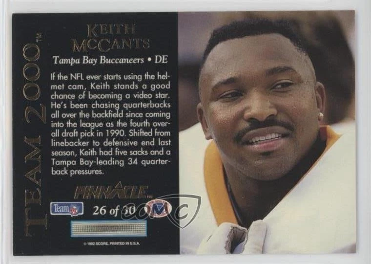 1992 Pinnacle Team 2000 Keith McCants #26 - Image 2 of 2
