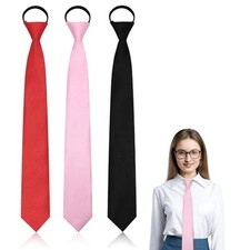 Womens Black Tie, Skinny Ties for Women Girls, Adjustable 3pcs:black,red,pink
