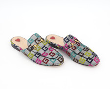 Gucci Womens Princetown Flat Horsebit Mules Embroidered G Logo Multi Color Sz 36