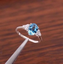 Silver Ring Blue Topaz Ring, Swiss Blue Topaz Ring, Blue Topaz Oval Cut Ring 925