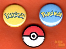 Set of three 1" Pokemon logo pins buttons Pokeball