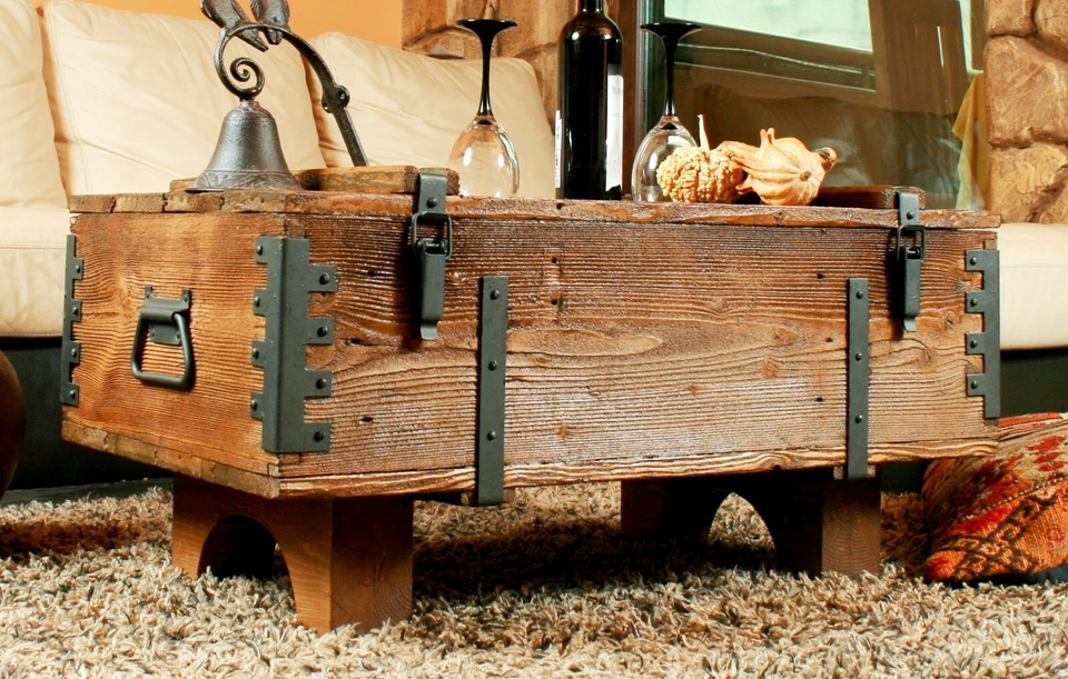 Coffee Table Chest Vintage Style End Table Storage Trunk Cottage Chest Box - Image 4 of 4