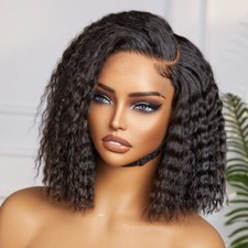 Bob Deep Water Curly Human Hair Wigs Black Natural Lace Front Wigs Glueless Wigs