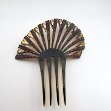 VICTORIAN HAIR COMB PINK RHINESTONES LARGE EDWARDIAN CELLULOID HAIR FORK 1900'S