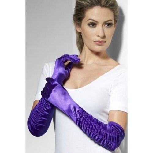 Lila Satin Handschuhe Erwachsene Handschuhe Kostüm Rüschen Zubehör Damen - Bild 1 von 1