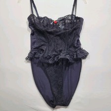 Shirley Of Hollywood Teddy Womens L Black Nylon Lace Sexy Made In USA