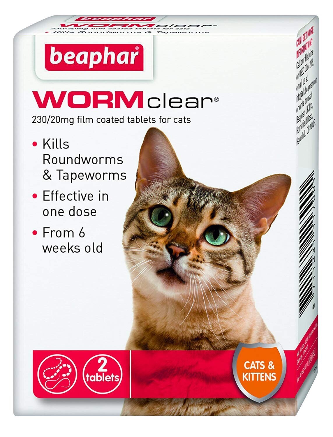 Beaphar WORMclear Worming Tablets For Cats Kills Roundworm Tapeworms 2 Tablets