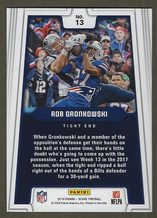 2018 Score Football All-Hands Team #13 Rob Gronkowski New England Patriots - Image 2 of 2