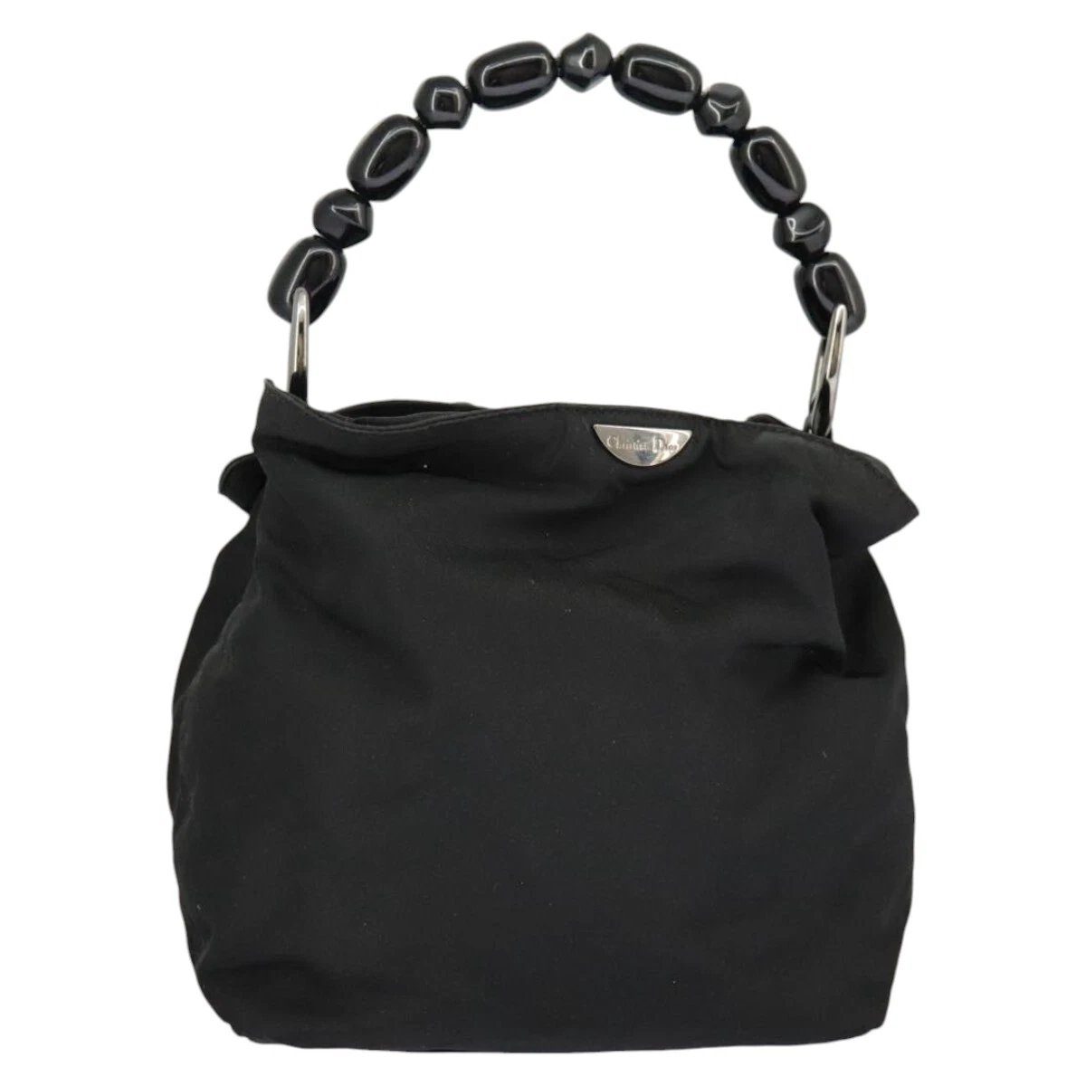 Sac à main Christian Dior nylon noir argent authentique ar12776