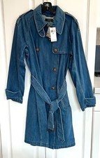 Nwt Lauren/ralph Lauren 10 Petite Blue Denim Cotton Blend Trench Coat $365