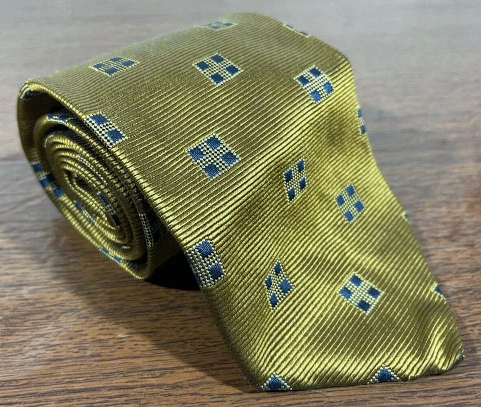 Corbata Mickey Milano - 100% Seda - Hecha en Italia - Geométrica Dorada y Azul Foto 2 de 4